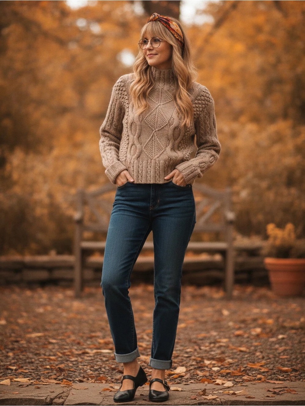 Ralph Lauren Vintage Cable Knit Turtleneck Sweater in Taupe
